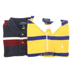 ポロ ラルフローレン POLO RALPH LAUREN ポロシャツ まとめ 2点セット ボーダー ポニー刺繍 半袖 L 14-16 黄 イエロー 紺 ネイビー /GV