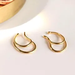 イヤーカフ 2連 ゴールド ダブル ライン シンプル　イヤリング　フープ