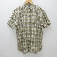 G■ビームス/BEAMS 半袖BDシャツ/チェック柄【L】ベージュ系/men's/87【中古】■