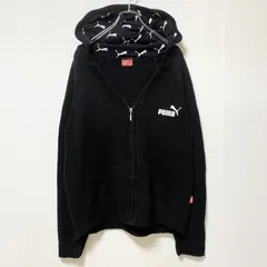 【3点以上まとめ買いで20%OFF】古着 used　PUMA プーマ　長袖ニットパーカー　フルジップ　フーディ　ワンポイント刺繍　黒　ブラック　Mサイズ