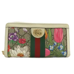 グッチ GUCCI オフィディア フローラ GGマーモント 長財布 ラウンドファスナー PVC レザー GGスプリーム シェリーライン 花柄 総柄 ゴールド金具 ベージュ /XZ ■OH ■GY12