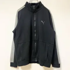 【3点以上まとめ買いで20%OFF】古着 used　PUMA プーマ　長袖フルジップスウェット　パーカー　ハイネック　バイカラー　黒　グレー　Lサイズ