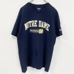 【3点以上まとめ買いで20%OFF】古着 used　champion チャンピオン　半袖カレッジプリントTシャツ　ノートルダム大学　クルーネック　ネイビー　Lサイズ