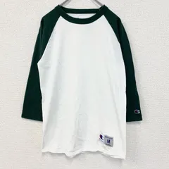 【3点以上まとめ買いで20%OFF】古着 used　champion チャンピオン　長袖七分袖Tシャツ　緑　白　バイカラー　ノームコア　クルーネック　Mサイズ