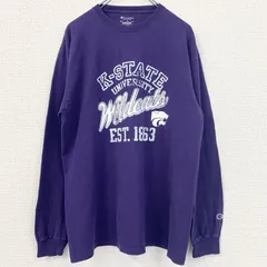 【3点以上まとめ買いで20%OFF】古着 used　champion　チャンピオン　長袖カレッジプリントTシャツ　ロンT　紫　カンザス州立大学　レトロ　Lサイズ