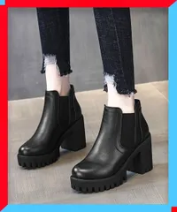 新品 レディース サイドゴアブーツ チャンキーヒール 厚底 ブーティ 太ヒール 秋冬 靴 黒 おしゃれ 大人 痛くない ブーツ【送料無料】