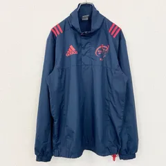 【3点以上まとめ買いで20%OFF】古着 used　adidas　アディダス　長袖ハーフジップナイロンジャケット　ワンポイントプリント　ハイネック　ラグビー　ネイビー