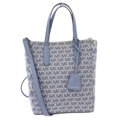マイケルコース MICHAEL KORS SINCLAIR ショッパートートスモールジャカード 2WAY ハンドバッグ ショルダーバッグ キャンバス レザー ロゴ 総柄 水色 ライトブルー /BB