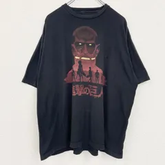 【3点以上まとめ買いで20%OFF】古着 used　進撃の巨人　半袖アニメプリントTシャツ　漫画　キャラクター　レトロデザイン　クルーネック　黒　ブラック　