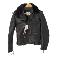 USED古着(ユーズドフルギ) {{63 LEATHERS}} リアルレザー ファー ダブルライダースジャケット メンズ JPN：XS 【中古】【ブランド古着バズストア】 ユーズドフルギ USED古着 リアルレザー ファー ダブルライダース