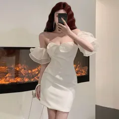 パーティーに最適なオフショルダーミニドレス フリルシンプルデザイン