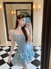 3way ミニ丈ワンピース★パーティードレス リボンワンポイント