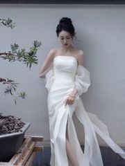新作ウェディングドレス 日常シンプル 森系シルク 結婚式パーティー 
