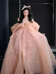 オフショルダーリボンドレス  チュール　パーティー用