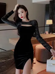 上品ラメ ベロアミニドレス 結婚式セクシーデザイン