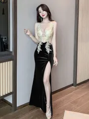 美しいレース セクシーシースルー ゴージャスロングドレス パーティー用