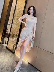 【新作】上品な年中使いドレス！繊細なレースとヌーディーカラーが魅力♪