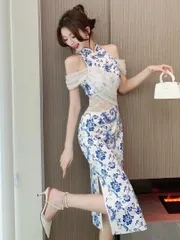 ドレス：チャイナ風×レース×花柄　タイト　パーティードレス　キャバドレスにも◎