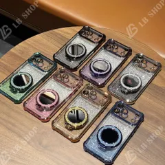 iphone17pro ケース iPhone用ケース 透明 17air アイフォンケース 携帯ケース MagSafe マグセーフ機能 レンズ保護カバー キラキラ 耐衝撃 対応iPhone 16plus/15/14proMax スタンド 化粧鏡付き 7色