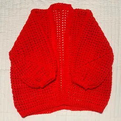 ヘキサゴンカーディガン　朱色に近い赤　アクリル100% ハンドメイド