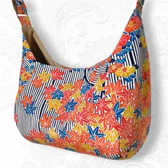 着物リメイク　ショルダーバッグ　紅葉　椿　縞　オレンジ　レトロ　和柄バッグ　秋冬