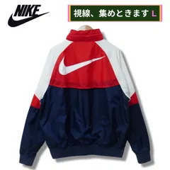 ナイキ NIKE ナイロンジャケット ウインドランナー L 相当(表記:M) ネイビー×ホワイト×レッド ロゴ刺繍 ビッグスウッシュ プリント入り 90s風 オーバーサイズ ストリート Y2K スポーツミックス 古着 C260