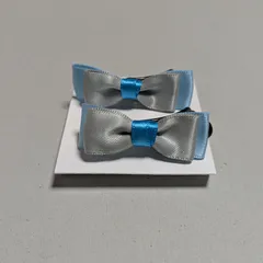 ♢ハンドメイド♢リボンヘアクリップ　銀、青、水色