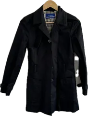 Z1590【美品】BURBERRY LONDON BLUE LABELバーバリーロンドンブルーレーベル　トレンチコートスプリングコートアウター　ブラック　レディース　38サイズ