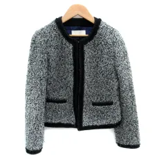 ボールジー BALLSEY トゥモローランド ノーカラージャケット ミドル丈 ウール 38 M 黒 ブラック 白 ホワイト /SM31