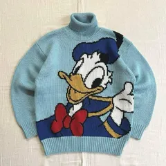 希少　90s　vintage　ヴィンテージ古着　Disney　ディズニー　ドナルドダック　キャラクター　タートルネック　ジャガードニット　ウール混セーター　M　ライトブルー　レトロ　Y2K　high neck Donald Duck jacquard knit