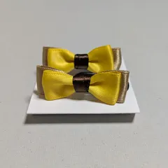 ♢ハンドメイド♢リボンヘアクリップ　茶、黄、金