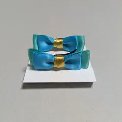 ♢ハンドメイド♢リボンヘアクリップ　金、藍紫色、青緑