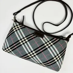 BURBERRY BLUE LABEL バーバリーブルーレーベル ミニ ショルダーバッグ ポシェット アクセサリーポーチ ノバチェック ロゴ キャンバス レザー ライトブルー ブラウン 水色 茶色 レディース