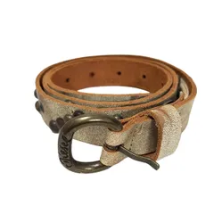 DIESEL(ディーゼル) ベルト 80/32 アイボリー×ブラウン ダメージ加工/スタッズ レザー