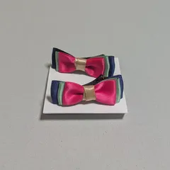 ♢ハンドメイド♢リボンヘアクリップ　濃桃、薄緑、濃紺