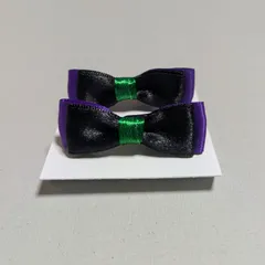 ♢ハンドメイド♢リボンヘアクリップ　緑、黒、紫