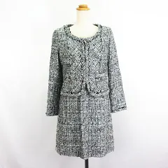 プロポーション ボディドレッシング PROPORTION BODY DRESSING セットアップ ワンピーススーツ ジャケット ノーカラー 長袖 ワンピース 半袖 ひざ丈 ツイード ラメ 3 グレー系 ※EKM