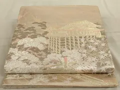 平和屋着物◎六通柄袋帯　風景文　プラチナ箔二重織　正絹　逸品　AABC6207ou
