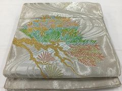 平和屋着物◎六通柄袋帯 唐織 孔雀花文 金銀糸 正絹 逸品 DAAW0814op