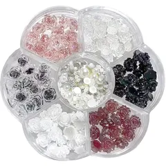 花 ネイルパーツ 薔薇 約90個セット 6色 6mm 8mm ローズ カメリア 椿 バラ 3D 立体 大きい お花パーツ ネイルアート ジュエリー デコパーツ 手芸 ハンドメイド 収納ボックス付き 0
