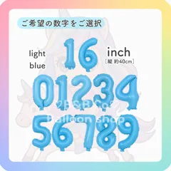 【ナンバーバルーン】　16inch　ライトブルー［水色］　誕生日　風船　数字　飾り　バルーン