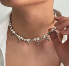 パールチェーンネックレス 韓国ファッション ストリート シルバー ミックス