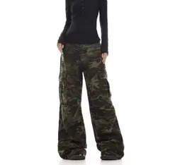 迷彩ワークパンツ 韓国ファッション ストリート ルーズ カーゴ ミリタリー