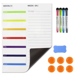 新品 Qualsen ホワイトボード A3サイズ（1枚）厚手マグネットシート 磁気ホワイトボード 週間予定表 冷蔵庫用 伝言 メッセージ 覚書 連絡メモとして 高品質 耐久性（4色マーカー4本、マグネット6個とホワイトボードイレーザ1個付き）