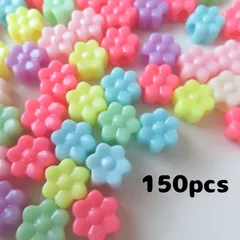 A281【フラワー型　ビーズ】約150個入り　花型　ゆめかわ　プラスチック　アクリル　キッズアクセサリー　カラフル