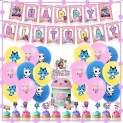 ギャビーのドールハウス 誕生日 飾り付け セット バルーン ガーランド ケーキトッパー ギャビー パンダポーズ マーキャット ケーキキャット