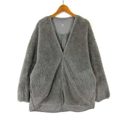 ユニクロ UNIQLO ライト ボア フリース カーディガン コクーンシルエット Vネック ドロップショルダー 長袖 XL グレー 大きいサイズ