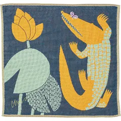 【moritaMiW】 楠橋紋織(Kusubashi Mon Ori) 3重ガーゼハンカチ ワニと蝶々 紺 【A-67262-86-KON】 0