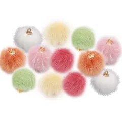 在庫処分 ふわふわ アクセサリーパーツ ペンダント チャーム DIY ポンポン 15mm 手芸材料 カン付き 6色36個セット ピアスパーツ ファーボール