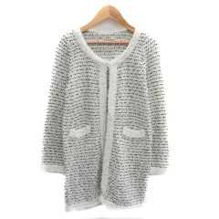 ボールジー BALLSEY トゥモローランド ニットジャケット ミドル丈 ノーカラー 38 マルチカラー 白 ホワイト /YK21